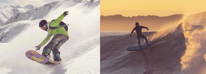 Surfer und Snowboarder